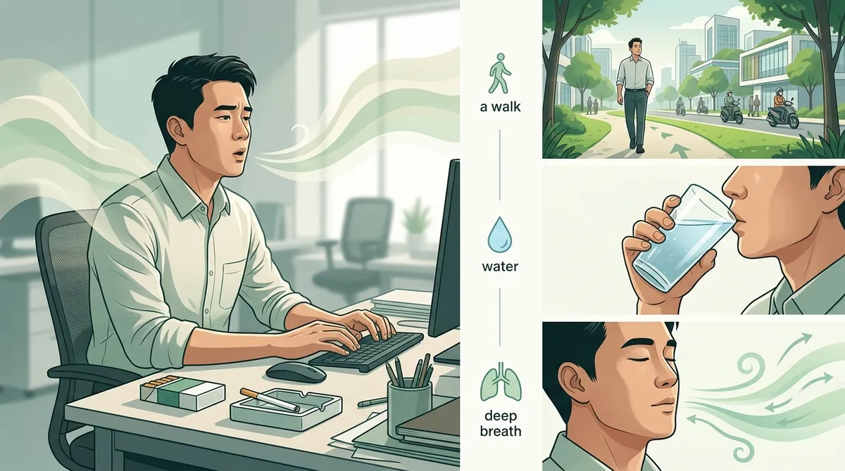 Đổi điếu thuốc lấy đi bộ, uống nước, hít thở sâu