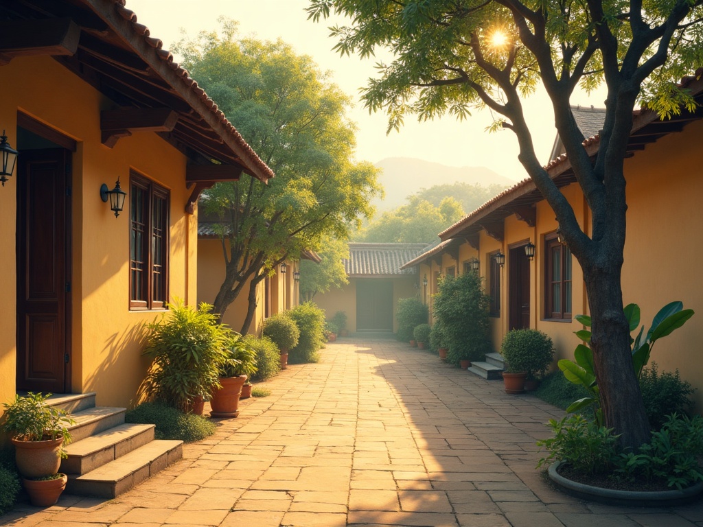 sân nhà quê buổi sáng bình yên, cảm giác khởi đầu mới